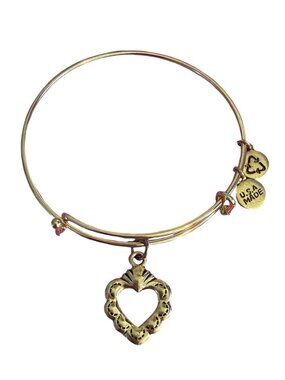 Gold Tone Adjustable Bangle Bracelet Open Heart Charms USA Made Tag 8.57g